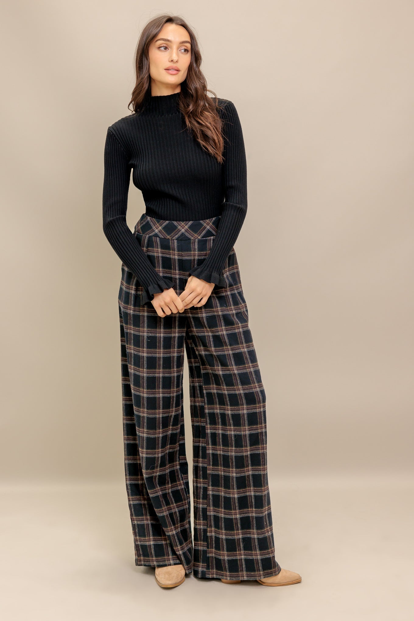 LATTE SUNDAY WOVEN PLAID PANTS Flying Tomato